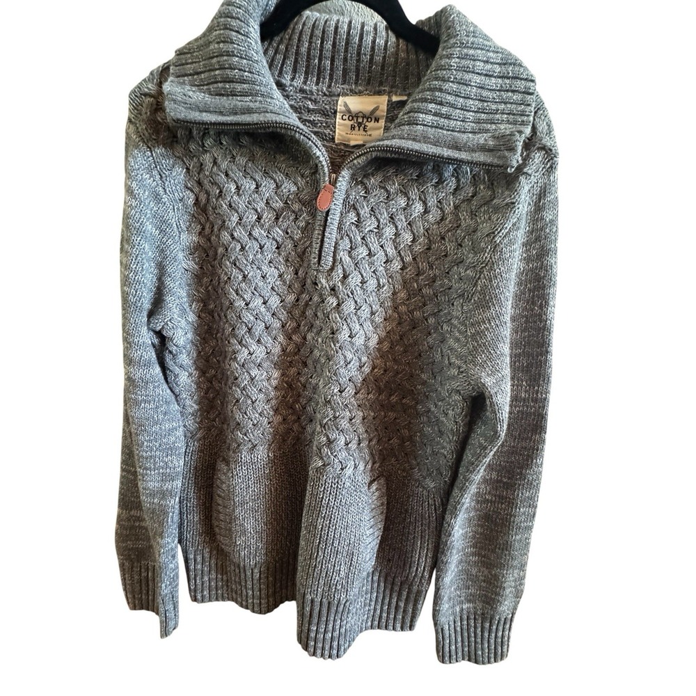 Cotton & Rye Gray Quarter Zip Knit Medium Sweater Women's Basketweave Texture